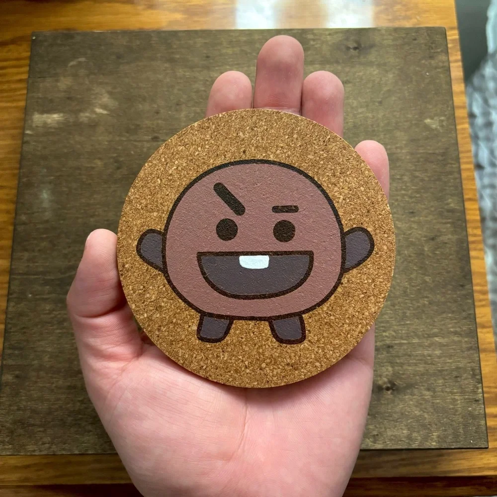 BTS BT21 Shooky Laser Engraved Painted Cork Coaster